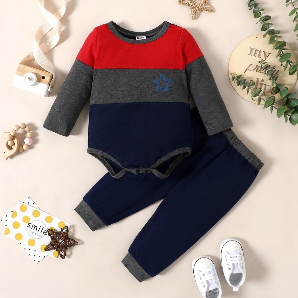 Infant Boys Colorblock Bodysuit & Pants Set 9-12M – Long Sleeve Outfit